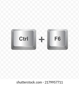 Keyboard Button, Vector illustration of shortcut Ctrl F6 on white color and transparent background (PNG).