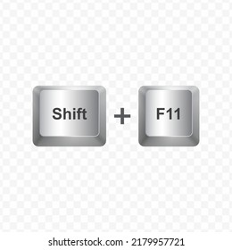 Keyboard Button, Vector illustration of shortcut Shift F11 on white color and transparent background (PNG).