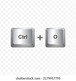Keyboard Button, Vector illustration of shortcut Ctrl O on white color and transparent background (PNG).