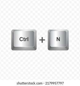 Tastatur-Taste, Vektorgrafik des Tastenkürzels N auf weißem und transparentem Hintergrund (PNG).