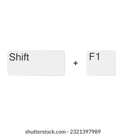 Botón de teclado, ilustración vectorial del atajo Shift F1 en color blanco 