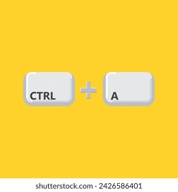Botón de teclado, ilustración vectorial de atajo Ctrl A en color blanco y fondo transparente