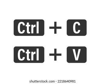 Keyboard buttons Ctrl C, Ctrl V, a combination of copy and paste keys. Black and white computer icons. Vector illustration