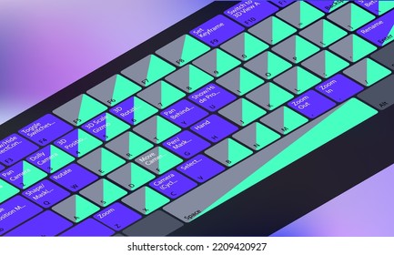 Keyboard buttons layout template with letters for motion designer. Hotkey combination, Shortcut key