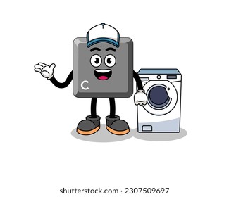 keyboard C key illustration as a laundry man , character design