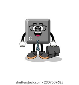 keyboard C key mascot as a businessman , character design