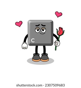 keyboard C key mascot falling in love , character design