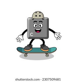 keyboard C key mascot playing a skateboard , character design