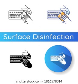 Keyboard Cleaning Icon. Linear Black And RGB Color Styles. Wet Cleaning, Workplace Disinfection. Surface Cleaning. Computer Keyboard And Antibacterial Wipes Isolated Vector Illustrations