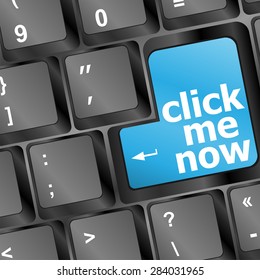 Keyboard with click me now button, internet concept vector