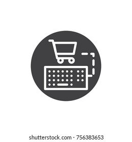 Keyboard connect shopping cart icon vector, filled flat sign, solid pictogram isolated on white. Online shopping symbol, logo illustration.