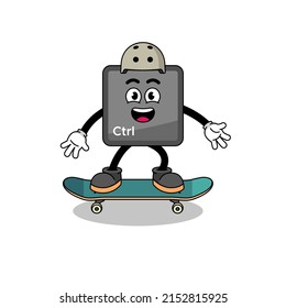 keyboard control button mascot playing a skateboard , character design