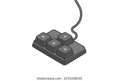 Keyboard control keys with arrow keys in isometric style. Illustration of keyboard elements.