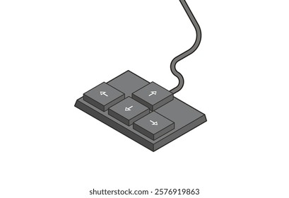 Keyboard control keys with arrow keys in isometric style. Illustration of keyboard elements.