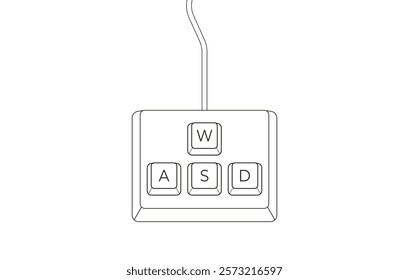 Keyboard control keys A,W,S,D in flat line style. Illustration of keyboard elements.