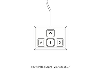 Keyboard control keys A,W,S,D in flat line style. Illustration of keyboard elements.