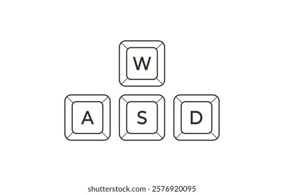 Keyboard control keys A,W,S,D in flat line style. Illustration of keyboard elements.