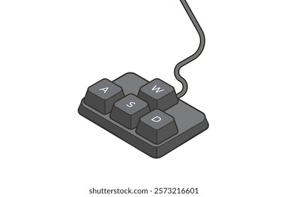 Keyboard control keys A,W,S,D in isometric style. Illustration of keyboard elements.