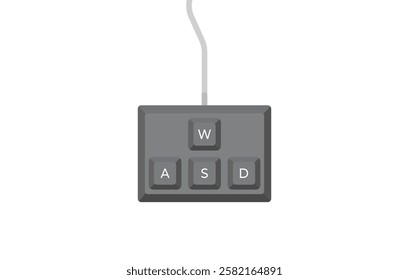 Keyboard control keys A,W,S,D in isometric style. Illustration of keyboard elements.