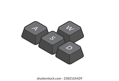 Keyboard control keys A,W,S,D in isometric style. Illustration of keyboard elements.