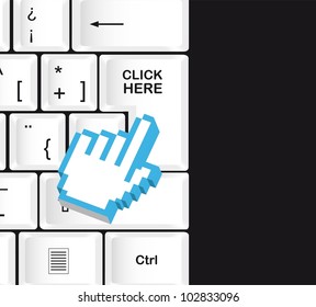 keyboard with cursor hand, close up. vector illustration