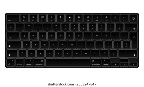 Design do teclado em fundo cinza. Ilustração vetorial dos botões chave do computador e do laptop, ícones do controle, Enter, QWERTY, alfabeto, números, Shift, escape, maquete realista. Vetor.