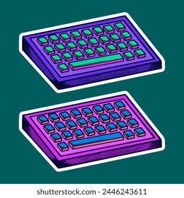 Keyboard Doodle Sticker Illustration with Retro Style