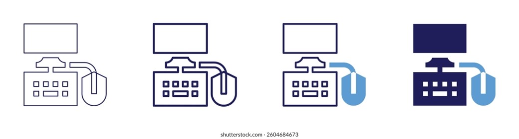 Keyboard gaming mouse icon in 4 different styles. Thin Line, Line, Bold Line, Duotone. Duotone style. Editable stroke.