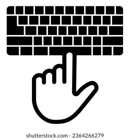 Keyboard and hand solid icon, pcrepair concept, keyboard vector sign on white background, keyboard and hand glyph style for mobile concept and web design. Vector graphics
