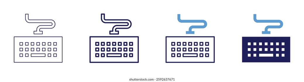 Keyboard icon in 4 different styles. Thin Line, Line, Bold Line, Duotone. Duotone style. Editable stroke.