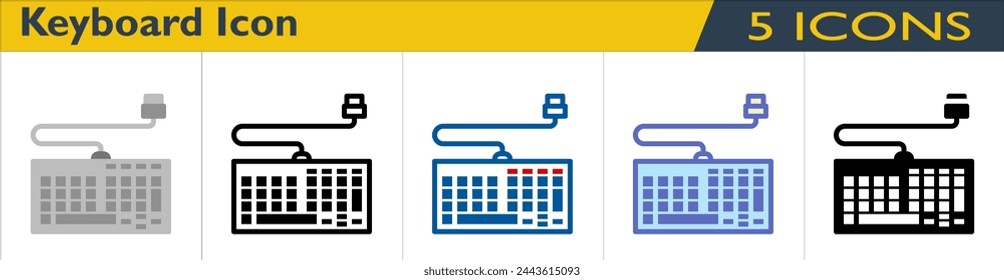 Icono de teclado con 5 estilos (contorno, línea de color, contorno de color, sólido y color)