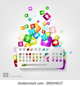Keyboard icon. Application button.Social media.Cloud computing.