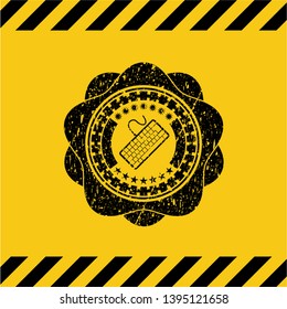 keyboard icon black grunge emblem, yellow warning sign. Vector Illustration. Detailed.