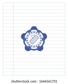 keyboard icon draw with pen effect. Blue ink. Vector Illustration. Detailed.