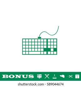 Keyboard icon flat. Green pictogram on white background. Vector illustration symbol and bonus button