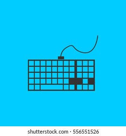 Keyboard icon flat. Simple vector black pictogram on blue background