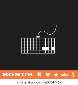 Keyboard icon flat. White pictogram on black background. Vector illustration symbol and bonus button tooth, vase, star, mirror, bottle