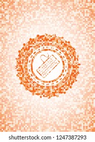 keyboard icon inside abstract emblem, orange mosaic background