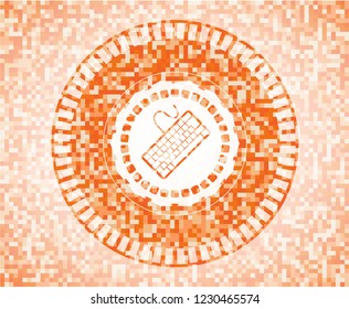 keyboard icon inside abstract orange mosaic emblem with background