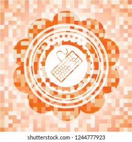 keyboard icon inside abstract orange mosaic emblem