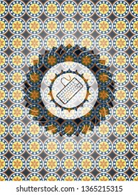 keyboard icon inside arabesque badge background. arabic decoration.