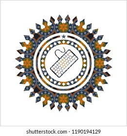 keyboard icon inside arabesque emblem. arabic decoration.