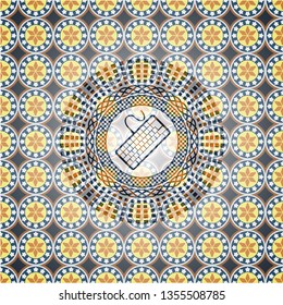 keyboard icon inside arabesque emblem background. arabic decoration.