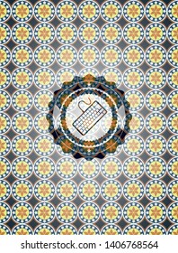 keyboard icon inside arabesque emblem background. arabic decoration.