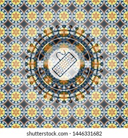 keyboard icon inside arabic badge background. Arabesque decoration.