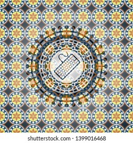 keyboard icon inside arabic emblem background. Arabesque decoration.