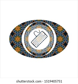 keyboard icon inside arabic emblem. Arabesque decoration.