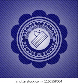 keyboard icon inside badge with denim texture