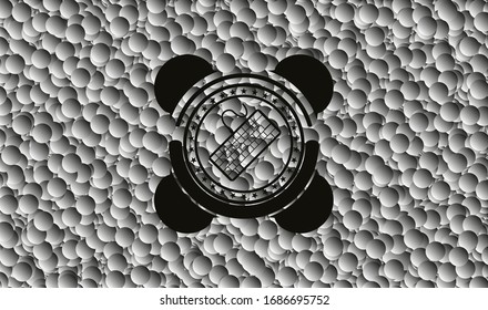 keyboard icon inside black emblem with grey bubbles background. Vector Illustration. Detailed.