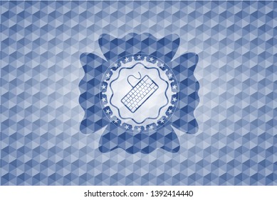 keyboard icon inside blue badge with geometric background.